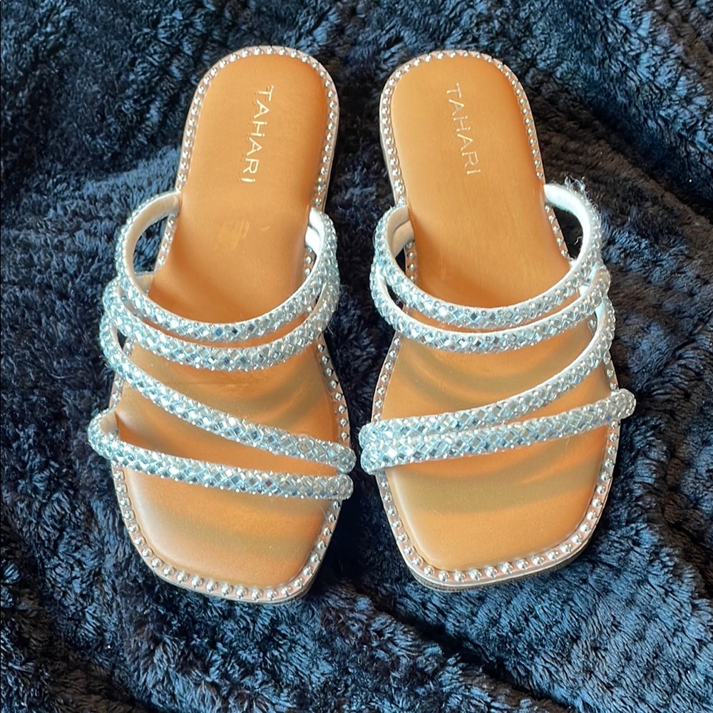 Tahari Silver Sandals with Braided Straps